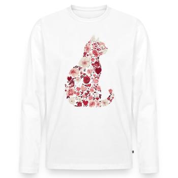 Blumen Katze für Katzen Besitzer und Valentinstag - Männer Premium Bio Langarmshirt - Weiß - Vorne - Nico (187cm)