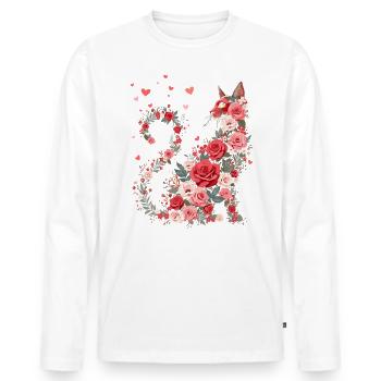 Blumen Katze für Katzen Besitzer und Valentinstag - Männer Premium Bio Langarmshirt - Weiß - Vorne - Nico (187cm)