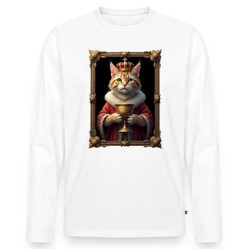 Medieval Cat in Picture Frame Art Crown - Men's Premium Organic Long Sleeve Shirt - white - Front - Nico (187cm)