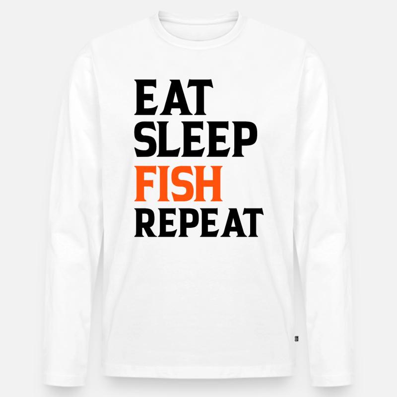 Eat Sleep Fish Repeat - Männer Premium Bio Langarmshirt - Weiß