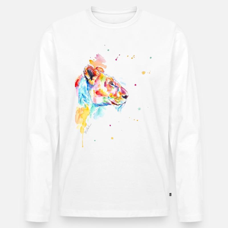 Bunte Aquarell Löwenmama - Männer Premium Bio Langarmshirt - Weiß