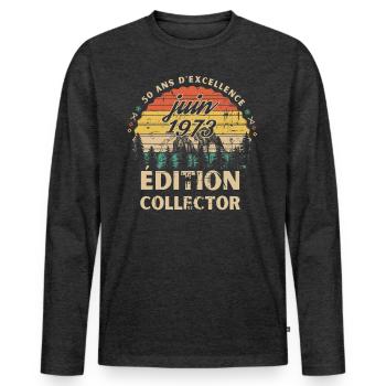 Aniversaire 50 Ans Juin 1973 Vintage collector - T-shirt manches longues Premium bio Homme - anthracite chiné - Devant - Nico (187cm)
