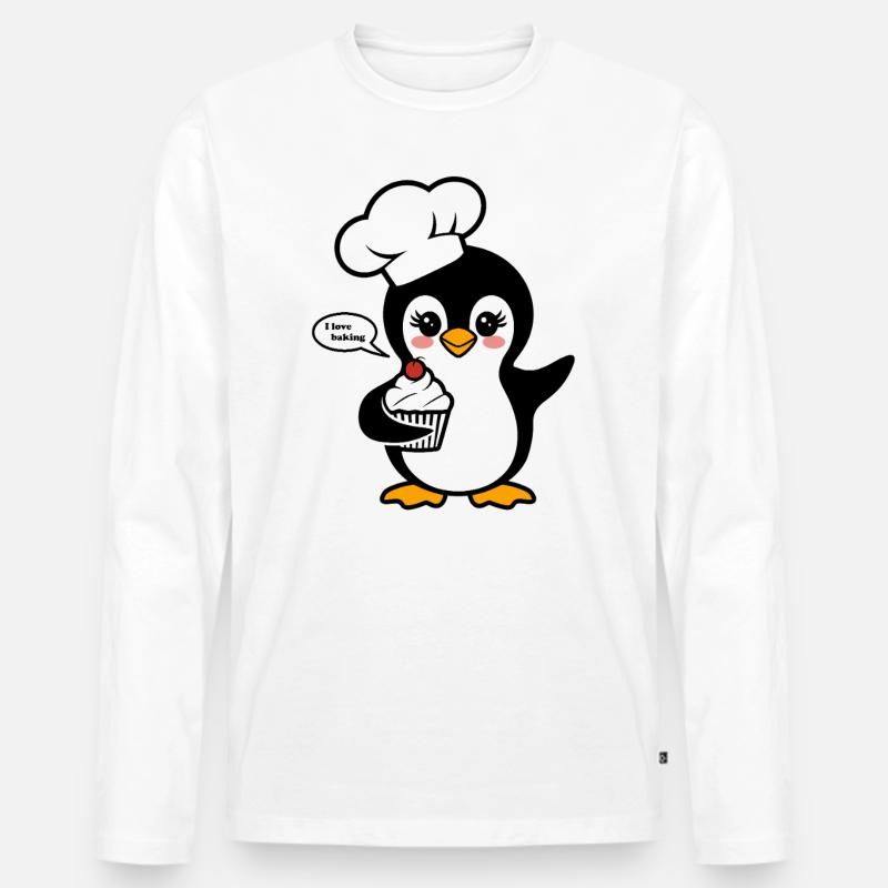 Pinguin Mit Kochmütze Liebt Backen - Männer Premium Bio Langarmshirt - Weiß
