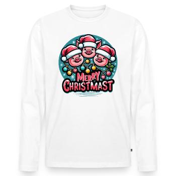 JOYEUX Noël - Repas de Noël rôti - T-shirt manches longues Premium bio Homme - blanc - Devant - Nico (187cm)