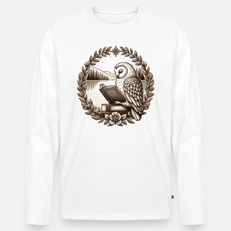 Eulen-Wildnis-Buch, das See-Landschaft liest - Männer Premium Bio Langarmshirt - Weiß
