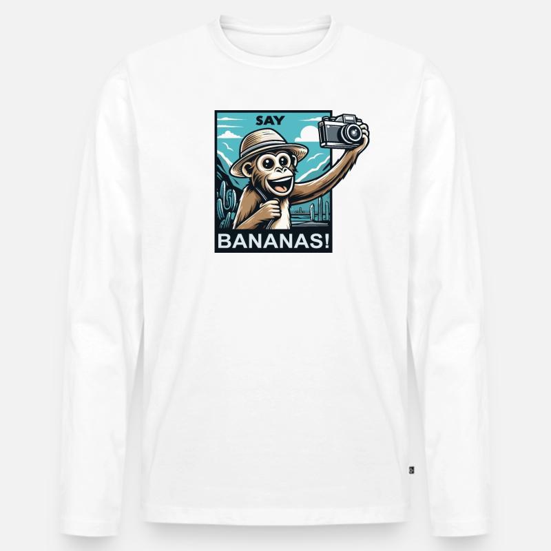 Der Affe als Tourist - Männer Premium Bio Langarmshirt - Weiß