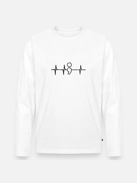 Depression Awareness Heartbeat ECG Gift Gift - Männer Premium Bio Langarmshirt - Weiß