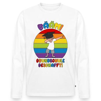 Abschluss Grundschule 2026 Bääm Schule geschafft - Männer Premium Bio Langarmshirt - Weiß - Vorne - Nico (187cm)