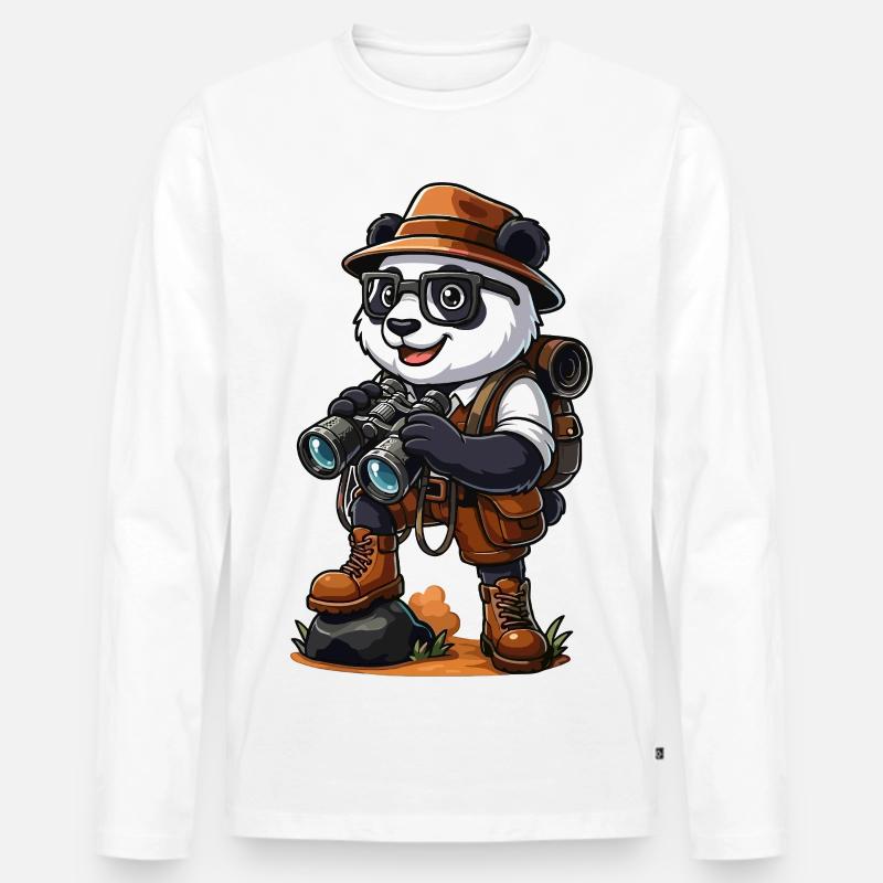 Lustiges Panda-Entdecker-Wandern-Camping-Abenteuer - Männer Premium Bio Langarmshirt - Weiß