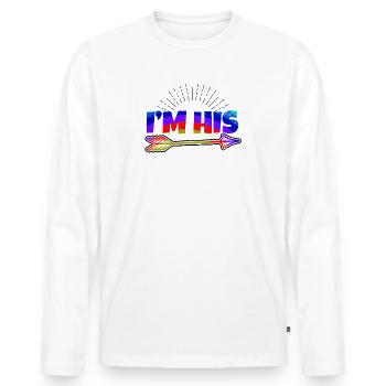 Couple gay je suis son cadeau - T-shirt manches longues Premium bio Homme - blanc - Devant - Nico (187cm)