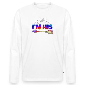 Couple gay je suis son cadeau de gauche - T-shirt manches longues Premium bio Homme - blanc - Devant - Nico (187cm)