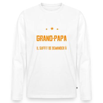 Officiellement Grand-Papa Cadeau Personnalisé - T-shirt manches longues Premium bio Homme - blanc - Devant - Nico (187cm)