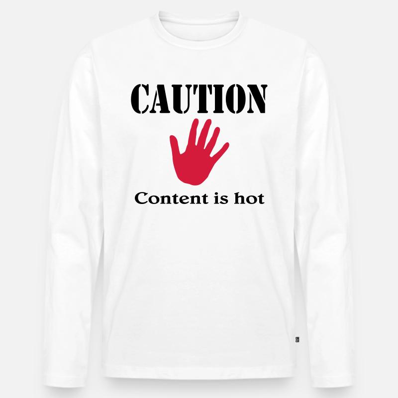 Caution, content is hot - Männer Premium Bio Langarmshirt - Weiß