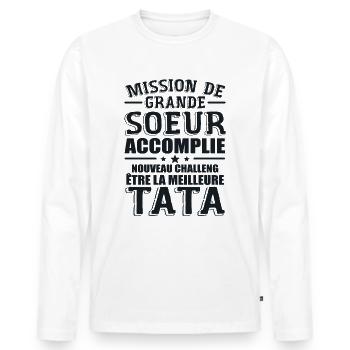 Mission De Grande Soeur Accomplie Nouveau Challeng - T-shirt manches longues Premium bio Homme - blanc - Devant - Nico (187cm)