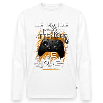 Gamer homme geek ado accro à la console jeux vidéo - T-shirt manches longues Premium bio Homme - blanc - Devant - Nico (187cm)