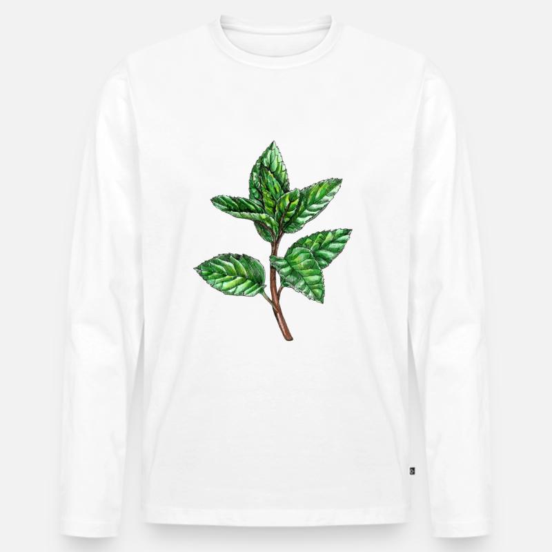 Minze, Mentha, Pfefferminz - Männer Premium Bio Langarmshirt - Weiß