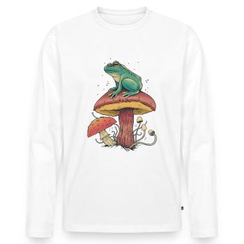 Cottagecore Mystischer Frosch auf Pilzen - Männer Premium Bio Langarmshirt - Weiß - Vorne - Nico (187cm)