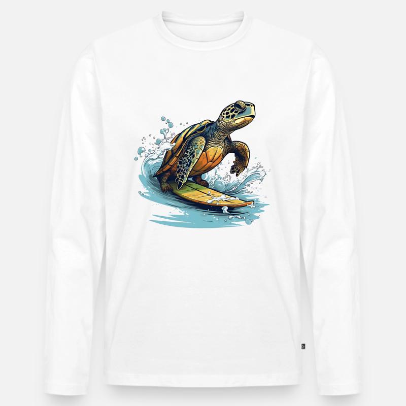 Schildkröte beim Surfen - Männer Premium Bio Langarmshirt - undefined