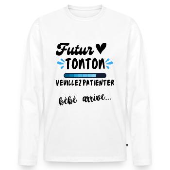 Futur tonton bébé arrive annonce grossesse - T-shirt manches longues Premium bio Homme - blanc - Devant - Nico (187cm)