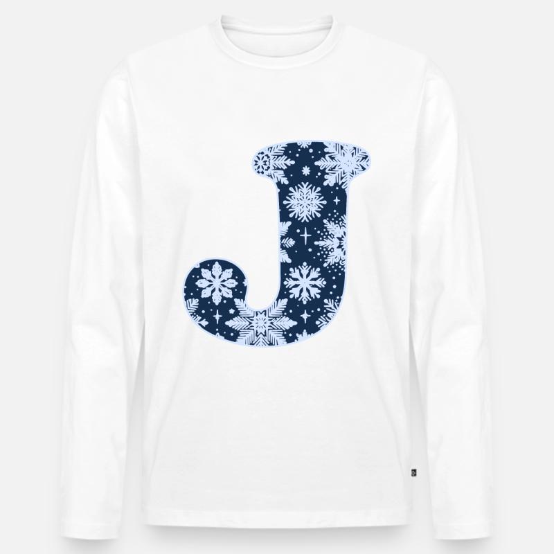 Buchstabe J Schneeflocken - Männer Premium Bio Langarmshirt - Weiß