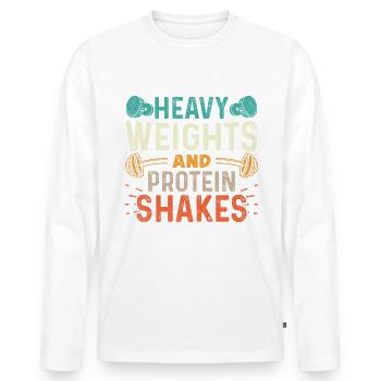 Musculation - Poids lourds et shakes protéinés - T-shirt manches longues Premium bio Homme - blanc - Devant - Nico (187cm)