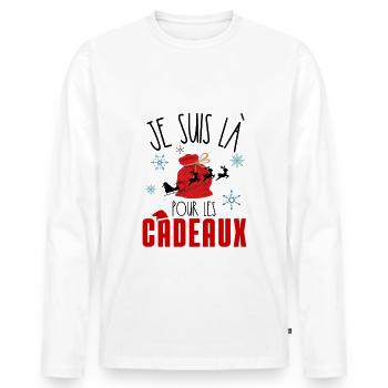 Cadeau Humour Homme Noel - T-shirt manches longues Premium bio Homme - blanc - Devant - Nico (187cm)