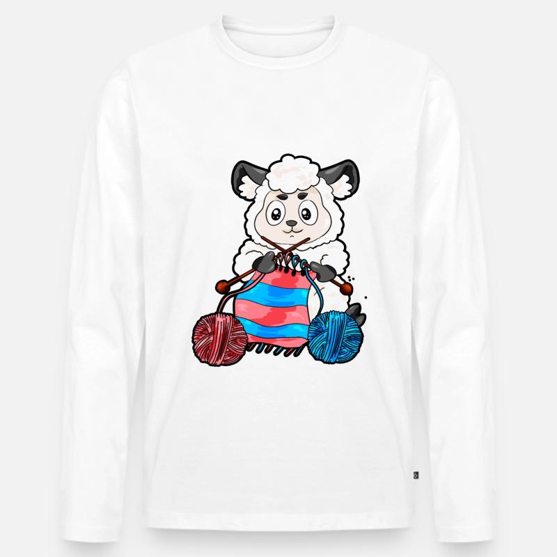Häckeln Nähen Stricken Strickendes Schaf Geschenk - Männer Premium Bio Langarmshirt - Weiß