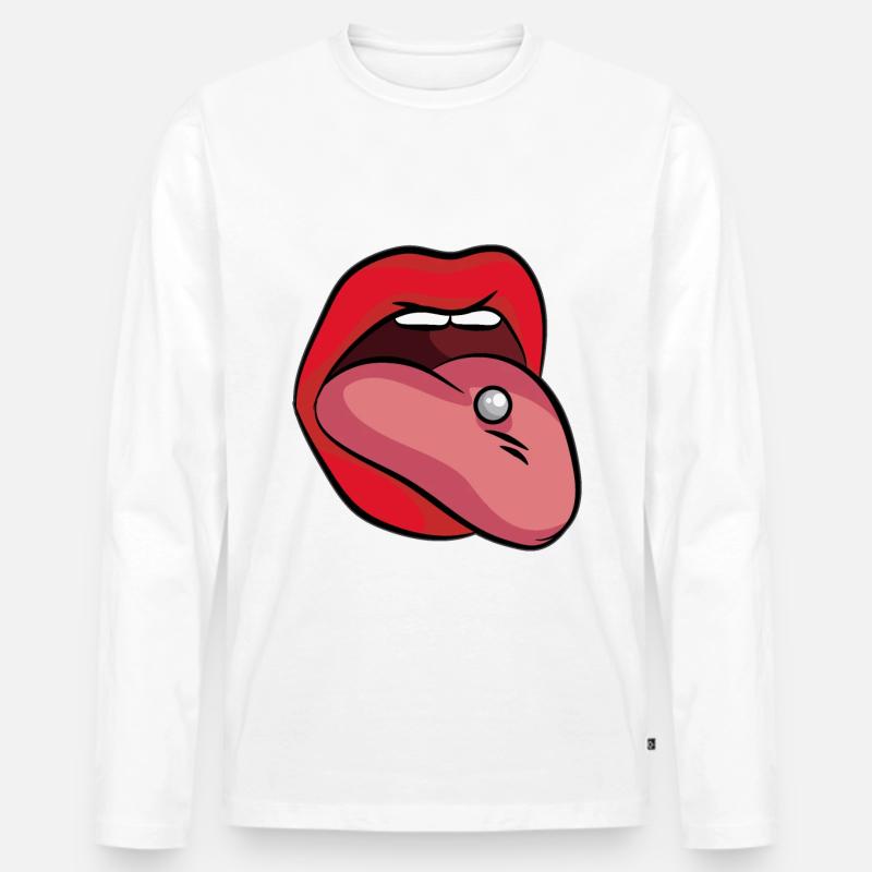 Zungenpiercing - Männer Premium Bio Langarmshirt - Weiß