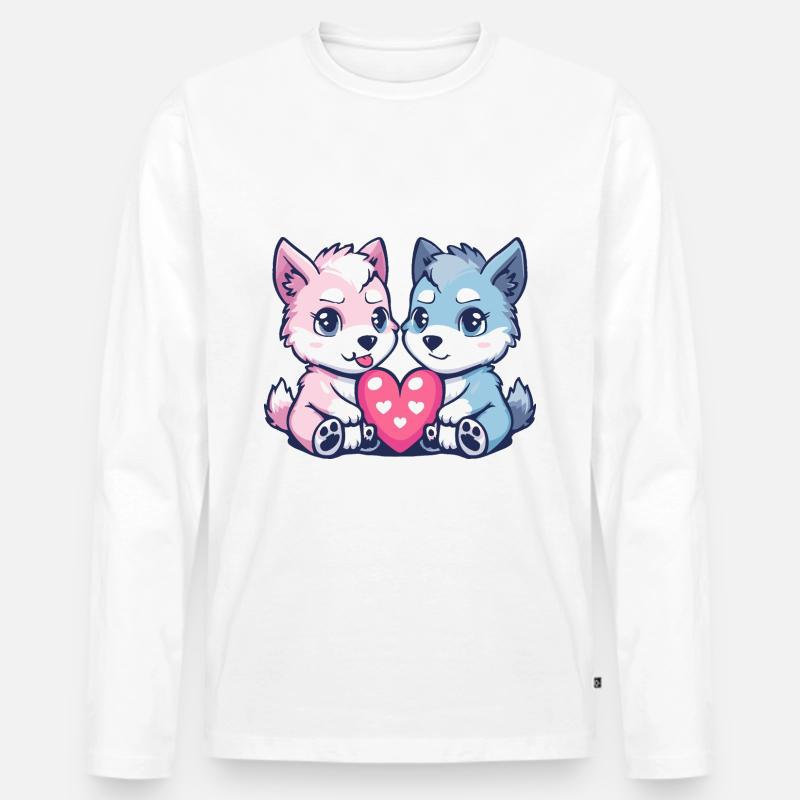 Wolf Comic Paar Liebe - Männer Premium Bio Langarmshirt - Weiß