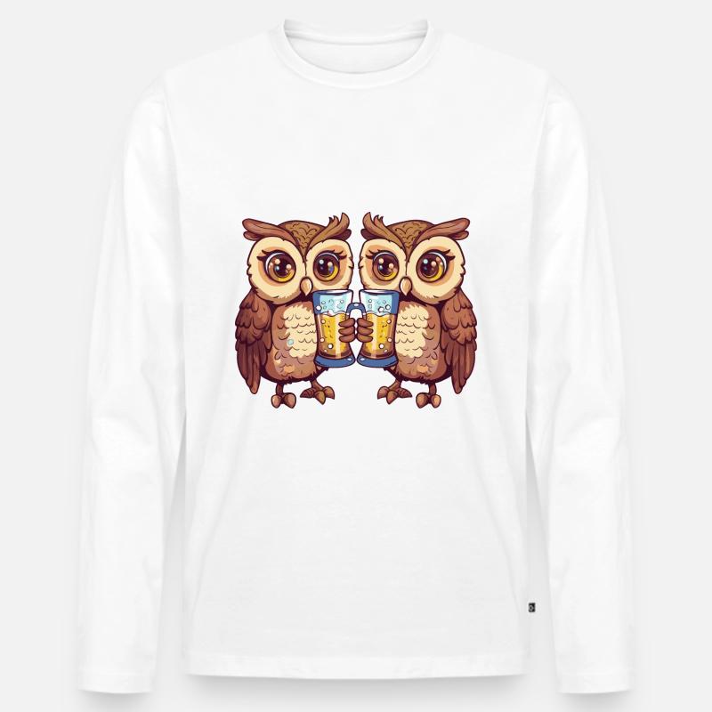 Eule Comic Bier Lustig Saufen - Männer Premium Bio Langarmshirt - Weiß