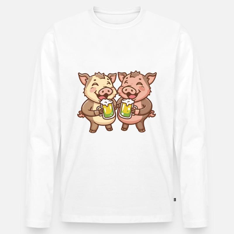 Schwein Bier Wildschwein - Männer Premium Bio Langarmshirt - Weiß