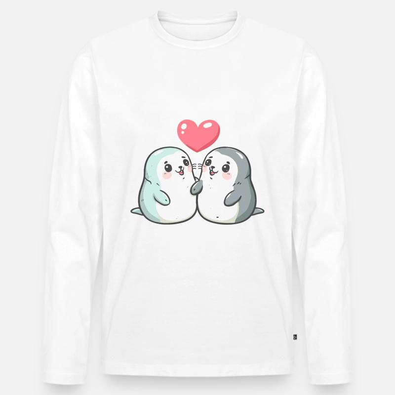 Robbe Tier Paar Liebe - Männer Premium Bio Langarmshirt - Weiß
