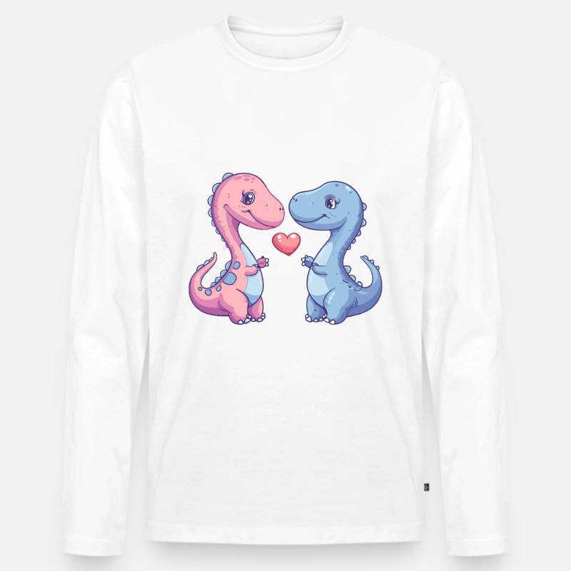 Dinosaurier brontosaurus Paar Liebe - Männer Premium Bio Langarmshirt - Weiß