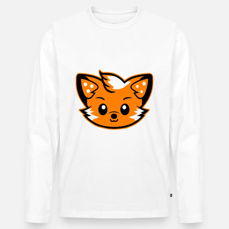 Fuchs Kopf Comic Niedlich - Männer Premium Bio Langarmshirt - Weiß