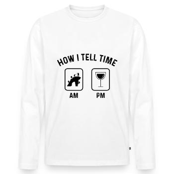 Wie sage ich Zeit am PM - - Männer Premium Bio Langarmshirt - Weiß - Vorne - Nico (187cm)