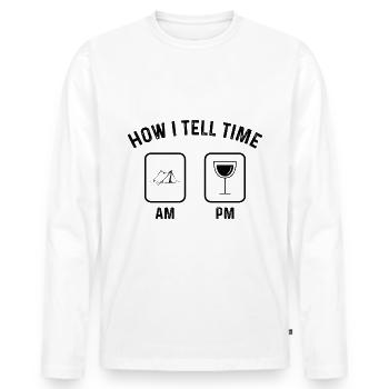 Wie sage ich Zeit am PM 1 - - Männer Premium Bio Langarmshirt - Weiß - Vorne - Nico (187cm)