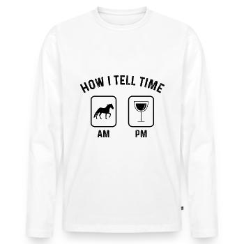 Wie sage ich Zeit am PM - - Männer Premium Bio Langarmshirt - Weiß - Vorne - Nico (187cm)