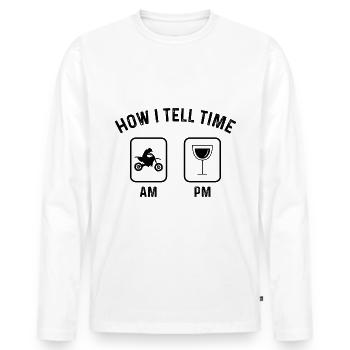 Wie sage ich Zeit am PM - (MOTORRAD) - Männer Premium Bio Langarmshirt - Weiß - Vorne - Nico (187cm)