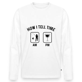 Wie sage ich Zeit am PM - - Männer Premium Bio Langarmshirt - Weiß - Vorne - Nico (187cm)