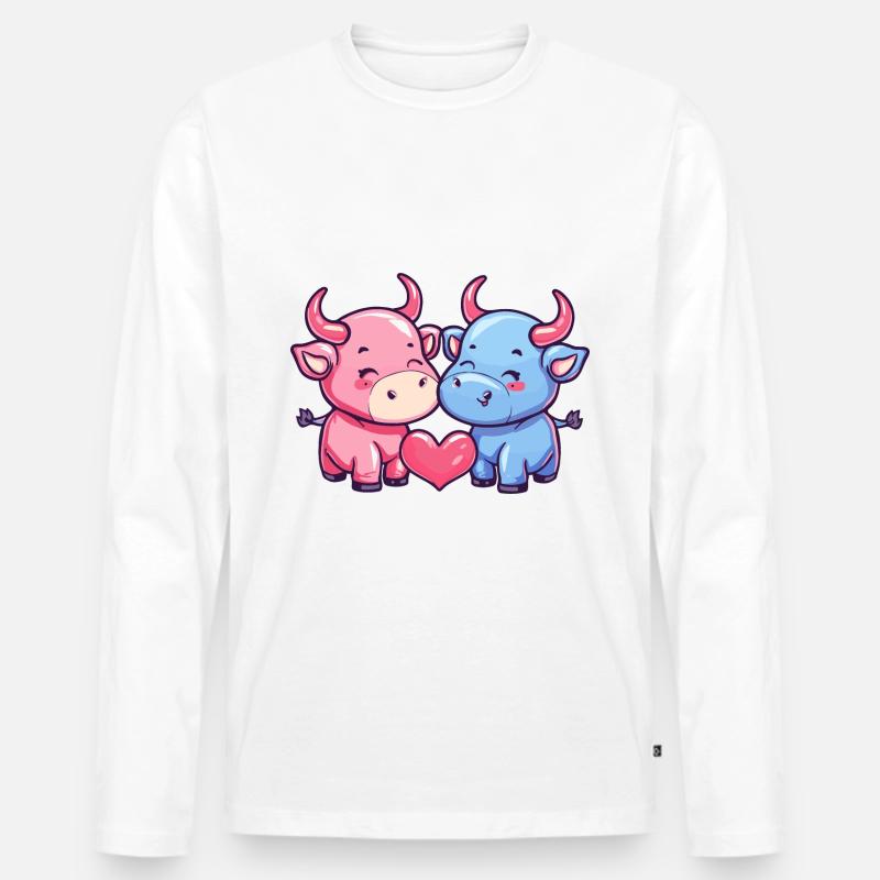 Stier Comic Paar Liebe - Männer Premium Bio Langarmshirt - Weiß