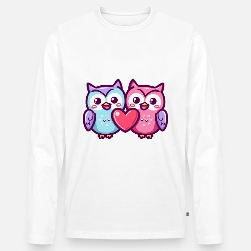 Eule Comic Paar Liebe - Männer Premium Bio Langarmshirt - Weiß