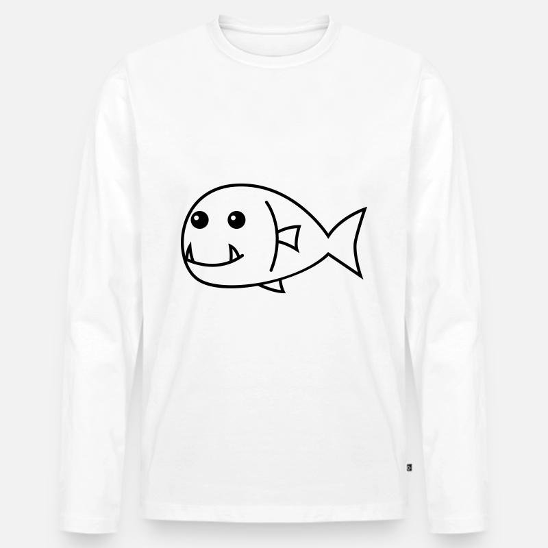 Piranha Comic Tier - Männer Premium Bio Langarmshirt - Weiß