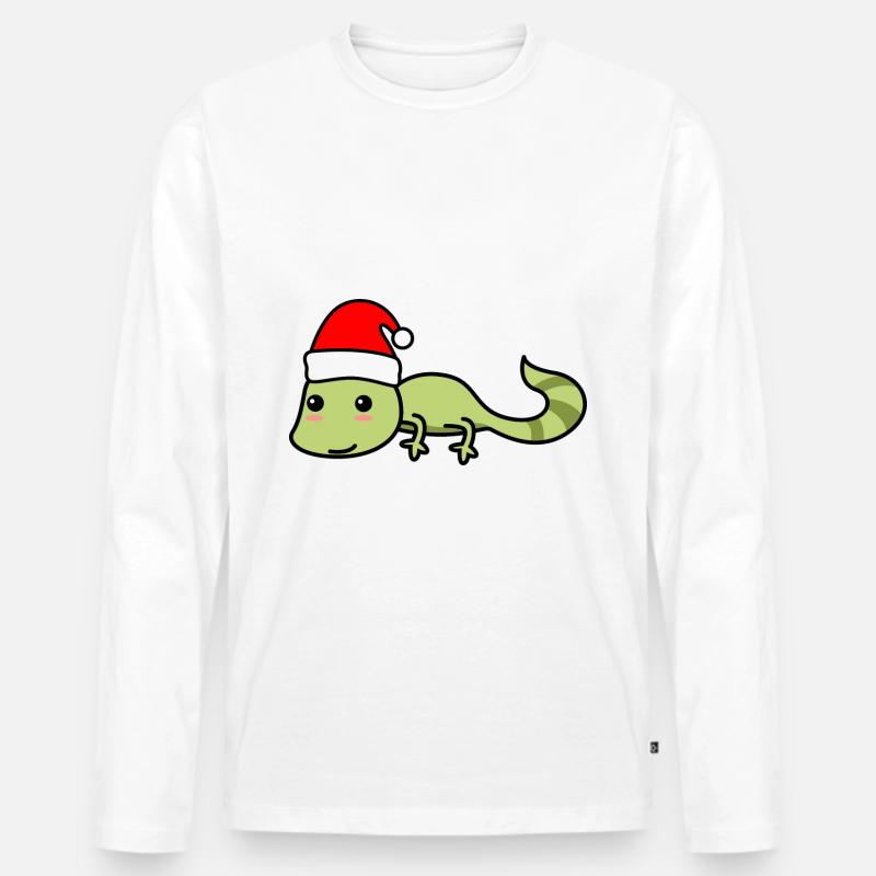 Gecko Comic Weihnachten Xmas - Männer Premium Bio Langarmshirt - Weiß