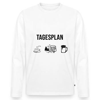 Tagsplan Kaffee, Camping und Bier - - Männer Premium Bio Langarmshirt - Weiß - Vorne - Nico (187cm)