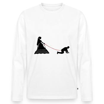 Laisse de couple nuptial de mariage - T-shirt manches longues Premium bio Homme - blanc - Devant - Nico (187cm)