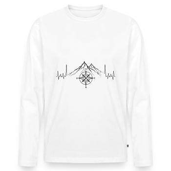 Herzschlag Berge und Kompass - - Männer Premium Bio Langarmshirt - Weiß - Vorne - Nico (187cm)