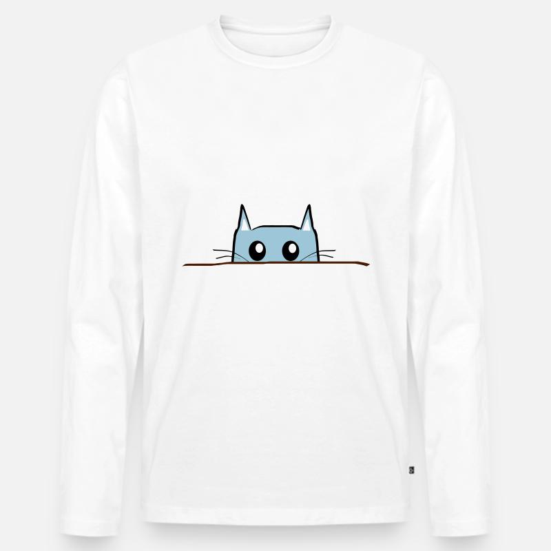 Katze Comic Tisch - Männer Premium Bio Langarmshirt - Weiß