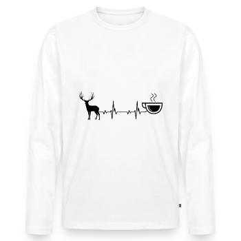 Heartbeat Coffee & Hunting - (3) - Men's Premium Organic Long Sleeve Shirt - white - Front - Nico (187cm)