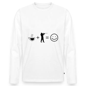 Café, sourire, visage et chasse 1 - - T-shirt manches longues Premium bio Homme - blanc - Devant - Nico (187cm)