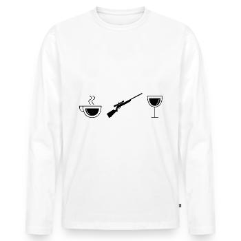 Vin de café et chasse - - T-shirt manches longues Premium bio Homme - blanc - Devant - Nico (187cm)